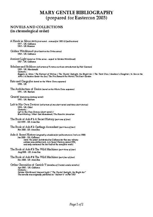 Mary Gentle Bibliography